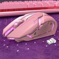 hot【cw】 Ergonomic 2.4G Rechargeable Silent Backlit USB Optical 6 Keys Surfing The Pink