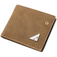 Hot Mens Nubuck Leather Short Wallet Metal Decoration with Hole Multi Function ID Credit Card Holder Leather Money Clip