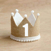 Burlap Crown เด็กวันเกิดหมวก12 1 2 3 4 5 6 7 8 9ปีเด็กทารกผ้าลินิน Headband 100ปีผู้ใหญ่ครบรอบหมวก