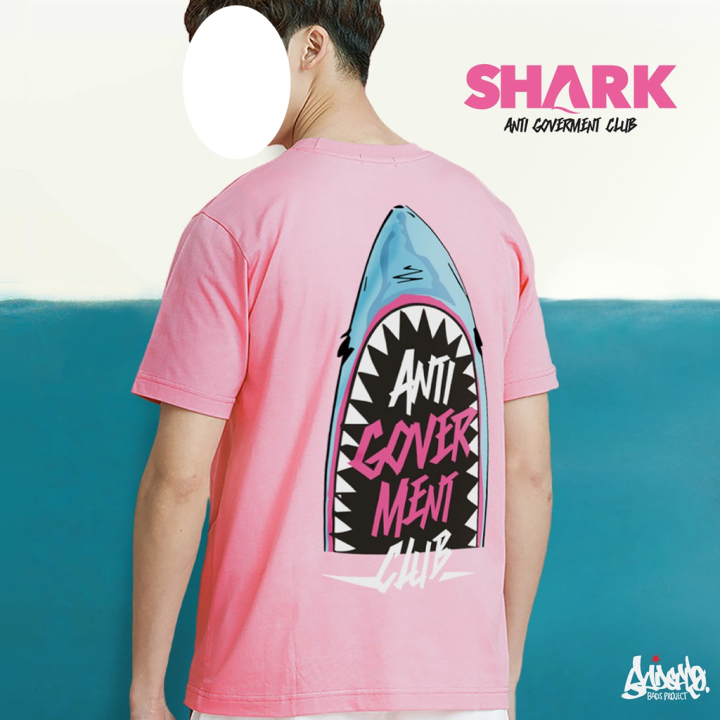 dsl001-เสื้อยืดผู้ชาย-เสื้อยืดราคาถูก-เสื้อไซส์ใหญ่-3xl-4xl-รุ่น-shark-สีชมพู-ใส่ได้ทั้ง-ชาย-หญิง-เสื้อยืดคนอ้วน-เสื้อคนอ้วนbs-เสื้อผู้ชายเท่ๆ-เสื้อผู้ชายวัยรุ่น