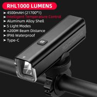 RMH5Y 1000LM Bike Light Front Lamp Type-C Rechargeable LED 4500mAh Bicycle Light Waterproof Headlight Bike Accessories