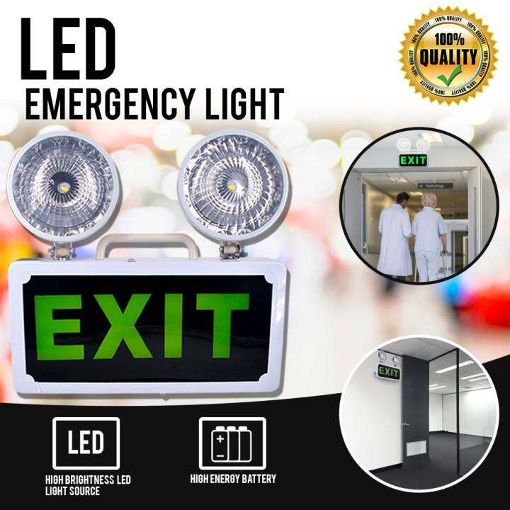 Automatic LED Emergency Lights Green Exit Sign & Emergency Light Combo