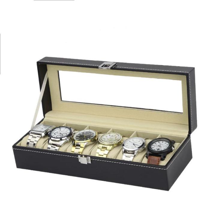 กล่องใส่นาฬิกา6ช่อง-ที่ใส่กล่องเหล็กของขวัญสำหรับจัดแสดงนาฬิกากล่องเครื่องประดับจัดเก็บกล่องใส่นาฬิกาหนัง-pu
