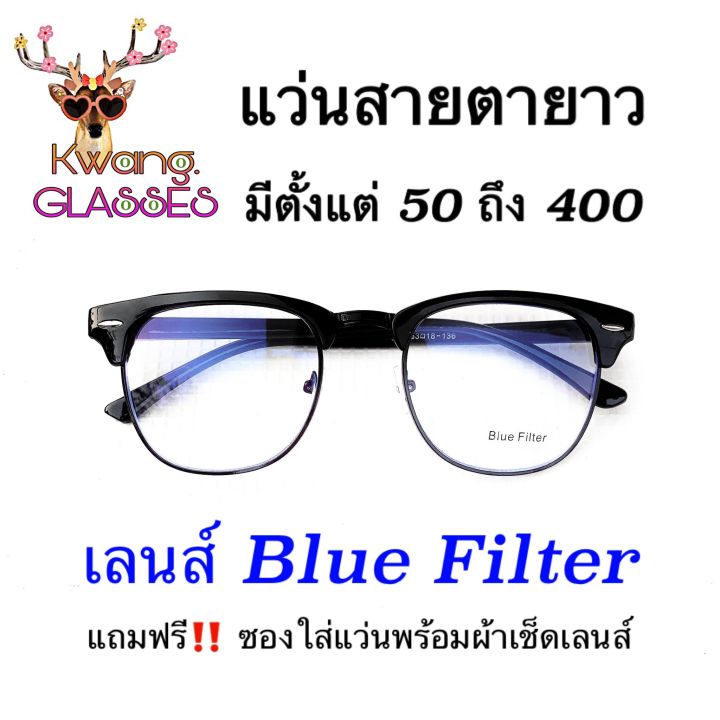 แว่นสายตายาว-เลนส์blue-block-แว่นสีดำล้วน-แว่นทรงpantos-มีตั้งแต่เลนส์-50-ถึง-400-กดเลือกเลนส์ได้เลย-งานดีราคาถูก-กรอบพร้อมเลนส์สายตา-idt