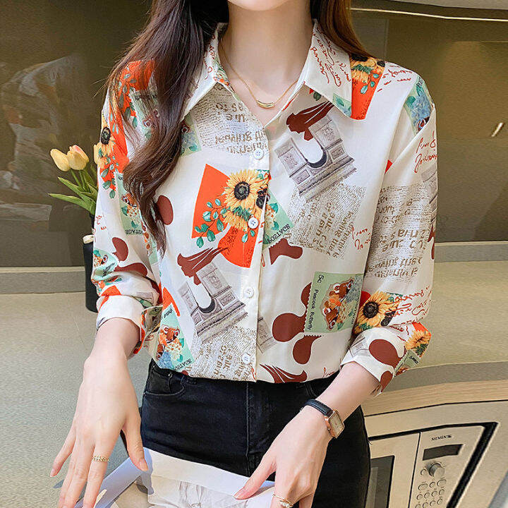 real-shot-womens-shirt-2023-spring-and-autumn-new-all-match-long-sleeved-base-shirt-age-reducing-elegant-floral-chiffon-top