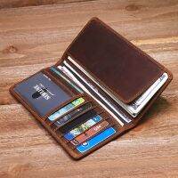 ZZOOI Mens Long Wallet Retro Genuine Leather Cowhide Crazy Horse Thin Cash Money Card Photo Coin Purse Holder For Man Gift B199