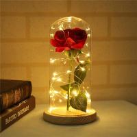 SmartPhonemall LED flashing luminous artificial fresh roses romantic decorative flower wedding Valentines Day gift to send lovers birthday Brown Wooden Base 0-5W