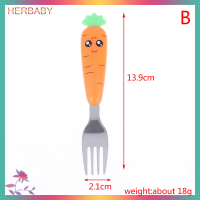 HERBABY 1 PC เด็กสแตนเลสบนโต๊ะอาหารการ์ตูนหัวเท้าช้อนส้อมให้อาหารช้อน