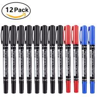 12Pcs/pack Twin Tip Permanent Marker Waterproof Oil-Ink Marker Pen Fine/Medium Point 0.5mm-1mm Pen