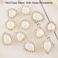 10x14/10mm Sew On Round Opal Stone With Glass Rhinestone Flat back Gold Claw Heart Shape Crystal Rhinestone For Dress Decoration