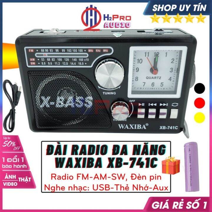 Đài Radio Nghe Nhạc, Đài Radio Waxiba XB-741C FM-AM-SW Cao Cấp-Usb-Thẻ  Nhớ-Aux-Đèn Pin (Tặng Pin Sạc 18650)-H2Pro Audio 