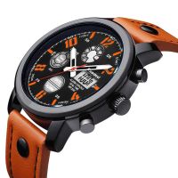 READEEL Sport Watches for Men Dual Display Waterproof Quartz Genuine Leather Wristwatch Digital LED Clock Male Relogio Masculino