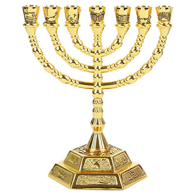 Golden Jewish Menorah Candle-Holders Religions Candelabra Hanukkah Candlesticks 7 Branch Menorah