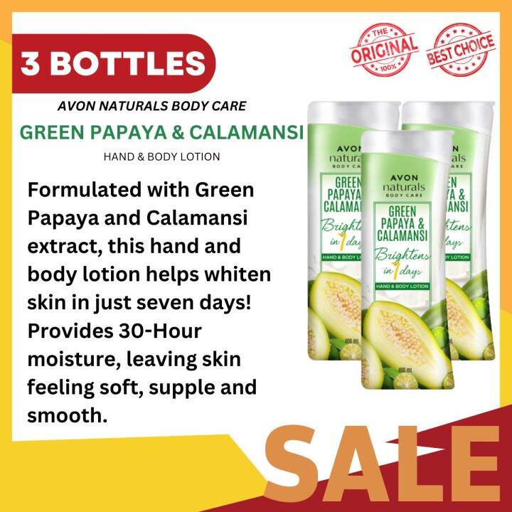 Avon Naturals Green Papaya & Calamansi Hand Body Lotion 400ml 3 Bottles