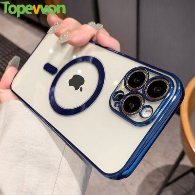 Topewon สำหรับ Apple iPhone 15 14 13 12 Mini 11 Pro X XR XSMax 8 7 Plus SE 2020เคสโทรศัพท์ซิลิโคนใสแบบเคลือบหรูหรา Magsafe ฝาครอบที่ชาร์จแบบไร้สาย