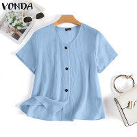 VONDA เสื้อลำลองสตรีคอกลมแขนสั้นเปิดโล่งเสื้อหลวม #2