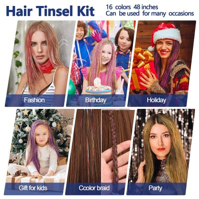 ‘；【。- 93 Cm Holographic Hair Accessories Glitter False Hair Tinsel Sparkle Extensions 120 Strands Bling Twinkle Hair Extension