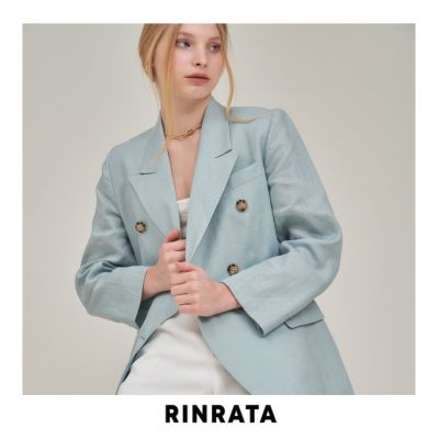 RINRATA - Vivian blazer เสื้อสูท ผ้าลินิน แท้ สีฟ้า แจคเกต กระดุม 6 เม็ด อยู่ทรง ตัดโดยช่างสูท ทรงโอเวอร์ไซส์ เสื้อเที่ยว ทำงาน ใส่สบาย