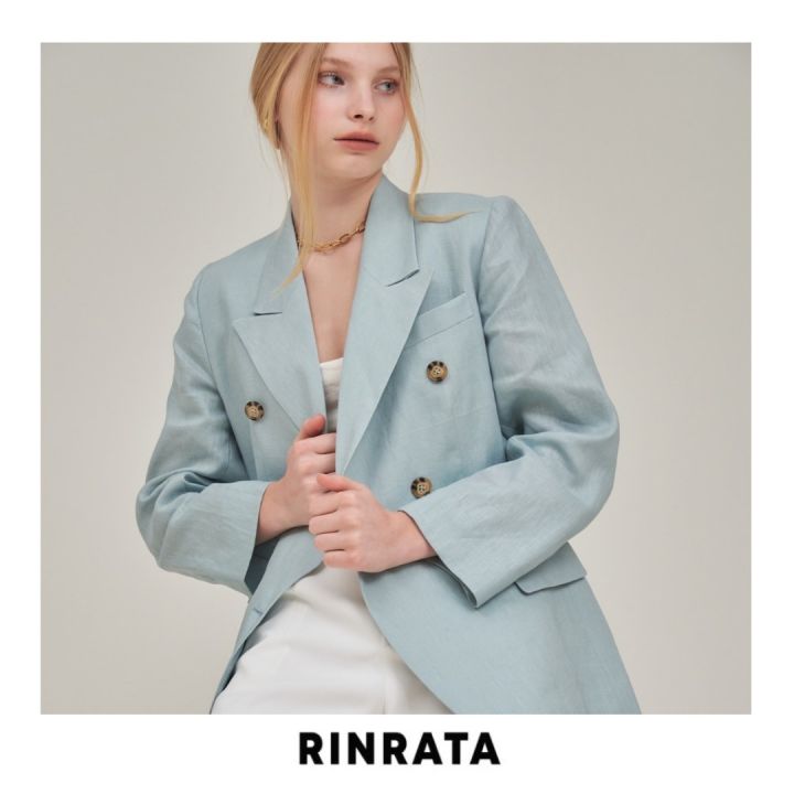 rinrata-vivian-blazer-เสื้อสูท-ผ้าลินิน-แท้-สีฟ้า-แจคเกต-กระดุม-6-เม็ด-อยู่ทรง-ตัดโดยช่างสูท-ทรงโอเวอร์ไซส์-เสื้อเที่ยว-ทำงาน-ใส่สบาย