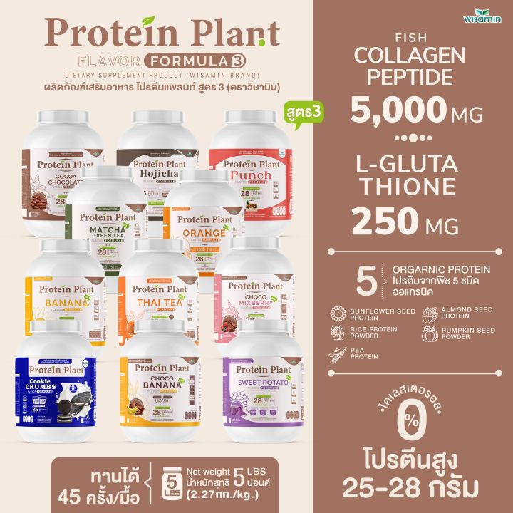 protein-plant-โปรตีนแพลนท์-สูตร-3-มี-11-รสชาติ-ขนาด-2-27-kg-กระปุก-5-ปอนด์-5lbs-ทานได้-45-ครั้ง-โปรตีนพืช-5-ชนิด-คอลลาเจนเปปไทด์-แอลกลูต้าไธน