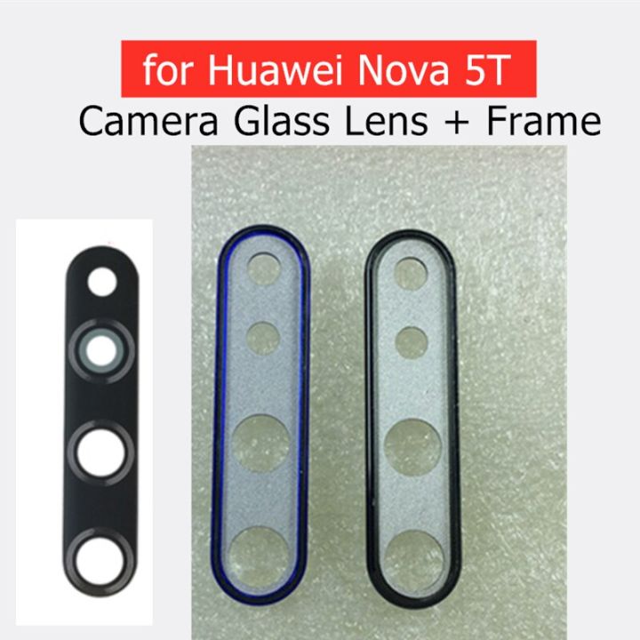 สำหรับ Huawei Nova 5t เลนส์กระจกกล้องถ่ายรูปด้านหลังที่ยึดเฟรมฝาครอบหลังกระจกกล้องมองหลังพร้อมกาวกรอบอะไหล่ซ่อม