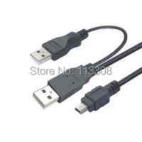 USB 2. 0 Two A Type Male to Mini 5 Pin Male Y Cable For 2.5 Mobile Hard Disk Drive HDD