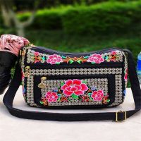 Tas bahu wanita tas bahu wanita Vintage kantong perjalanan motif bunga tas selempang bordir tas ponsel wanita