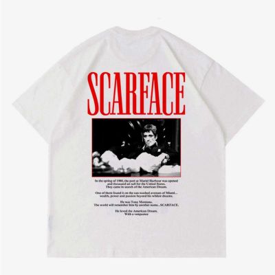 【New】คอตต้อนคอกลมเสื้อยืด | ขนาดใหญ่ | เสื้อยืด ลาย FILM SCARFACE สไตล์วินเทจ 1983 | เสื้อยืด พิมพ์ลายภาพยนตร์ SCARFACES-5XL