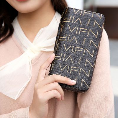 THERYE กระเป๋าสตางค์ผู้หญิงกระเป๋าใส่เงินเกาหลียาวพิมพ์ลายซิปหนัง PU คลาสสิกเรียบง่าย Dompet Koin กระเป๋าแบบคลัตช์