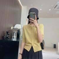 DYW5180 ฐานธูปโฮมเมด [ เสื้อไหมพรมผู้หญิงสีทอง ] เสื้อสเวตเตอร์ถักสีทองปกเสื้อคาร์ดิแกนฤดูใบไม้ร่วงจัสมิน
