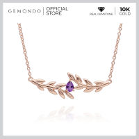 Gemondo สร้อยคอพร้อมจี้ทองคำแท้ 9K โรสโกลด์ ประดับแอเมทิสต์ (Amethyst) ดีไซน์ทรงใบมะกอก