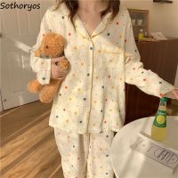 ✹✖ Pajama Sets Women Student Simple Ulzzang Sleepwear Trendy Print Lovely Breathable Long Sleeve Female Homewear Casual Lounge Chic