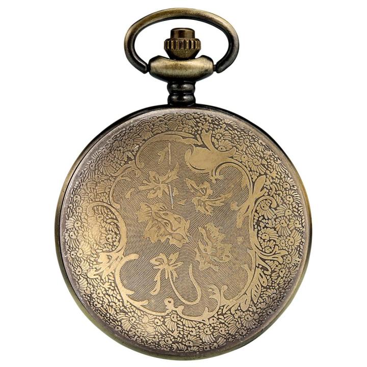 นาฬิกาควอตซ์สลักลายตัวเลขโรมันบรอนซ์ยุคโบราณ6แบบสายโซ่นาฬิกาจี้สร้อยคอแบบห่วงสำหรับผู้ชายและผู้หญิง