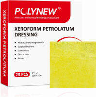 POLYNEW Xeroform Petrolatum Dressing 2"x2", 28 PCS Non-Adherent Gauze for Low Exudating Wounds, Fine Mesh Gauze Pads for Burns, Abrasions, Lacerations, Skin Grafts and Surgical Incisions 2" x 2" (Pack of 28)