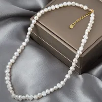 Real Natural Baroque Freshwater Pearl Choker Necklace for Women Girl Gift,Popular AA 8-9mm Pearl Jewelry Necklace HENGSHENG