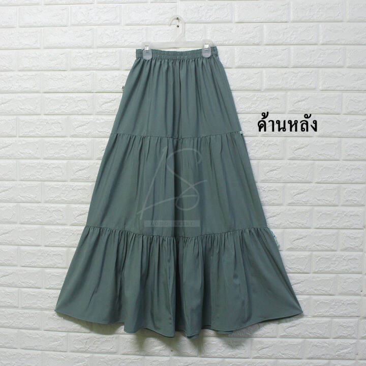 long-skirt-กระโปรงผญ-กระโปรงยาว-เอวสูง-ใส่เอวยางยืด-กระโปรงลำลอง-ผ้าไหมอตาลี-ผ้านุ่มใส่สบาย-แต่งระบายด้วยผ้าลายดอก-sk-a37