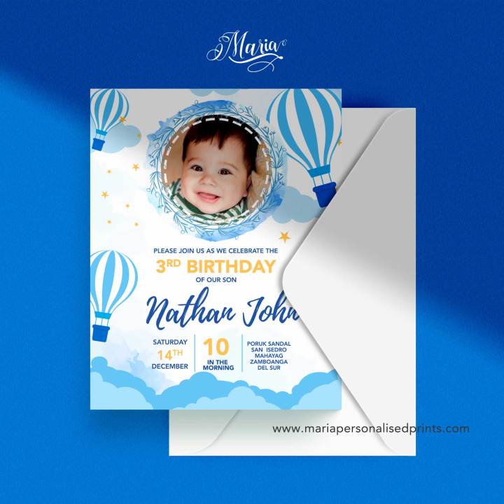 Hot Air Balloon Christening Invitation Cards Set of 14 - Personalised ...