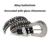 1 Luxury Belt With Large Glass Rhinestones High Quality Alloy Buckle Fashionable And Trendy Wide Belt