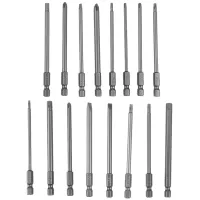 16Pcs Long Magnetic Screwdriver Bits Set Slotted+Cross+Hex+Torx Drill Bit Set 1/4 Inch Hex Shank 100mm Length