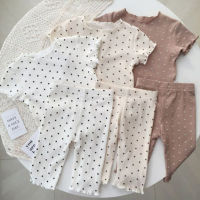 TINGQI Korean Style New Girls Fashion Summer Clothing Sets Children Dot Printing Pure Color Short Sleeves Pants Casual Clothes Suits For 0-7 Years Girl Kids Trend Outfit