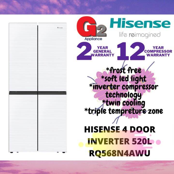 ♥Hisense SEND BY LORRY 4Door Inverter Fridge 520L RQ568N4AWU WHITE