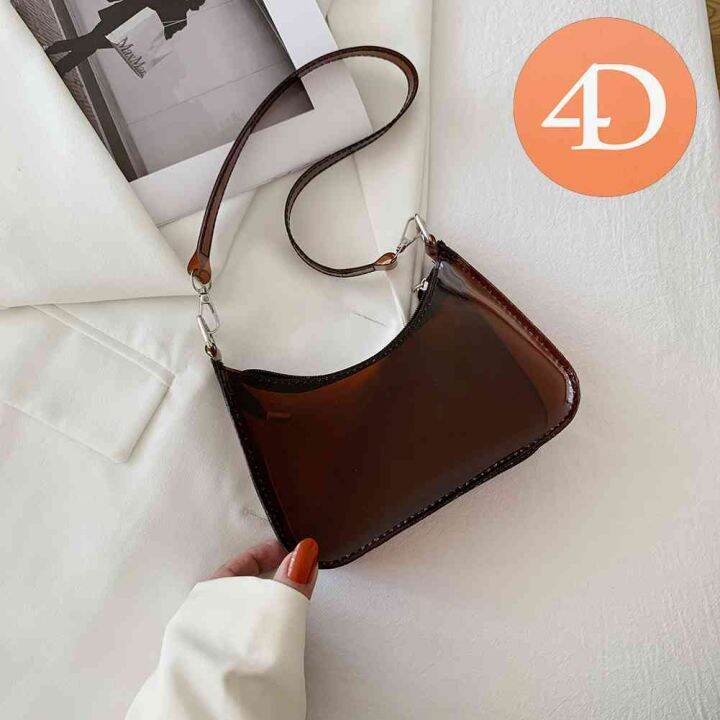 กระเป๋าถือสุภาพสตรีแบบสบายๆกระเป๋าแฟชั่นกระเป๋าใสสีทึบ PVC Messenger