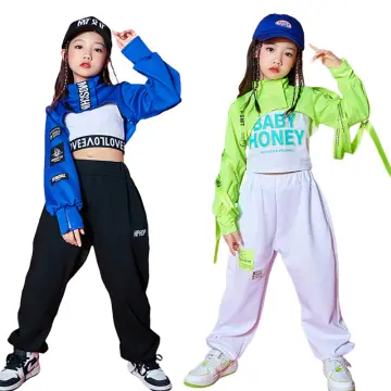 Girls Hip Hop Dance Clothes 3PCS Crop Top Cargo Pants Sets Active Outfits
