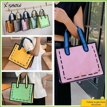 2023 New Creative 2D Cartoon Box Bag Novelty Small Crossbody Bag for Women  3D Drawing Cartoon Paper Comic Handbag Unique