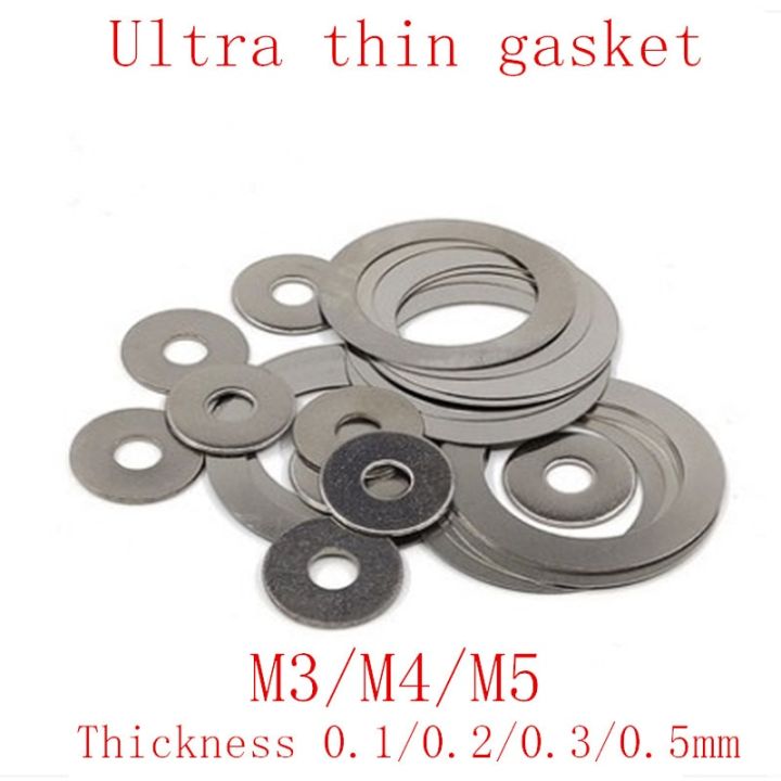 M3เครื่องซักผ้าแบนสแตนเลสบางเฉียบปะเก็นบางๆพิเศษบางเฉียบ M4หนา M5 0.1 0.2 0.3 0.5 1 100ชิ้น