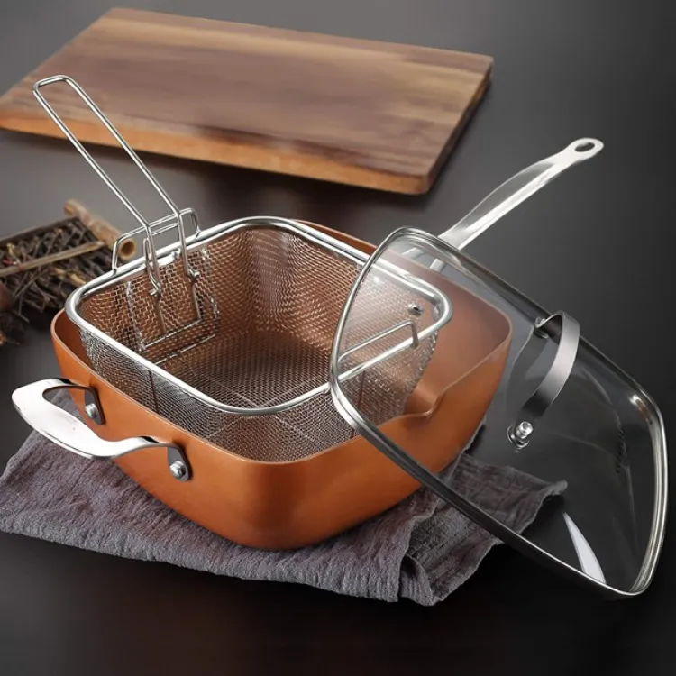 iMounTEK Copper Deep Square Pan Basket Steamer Kit & Square Non-Stick  Frying Pan