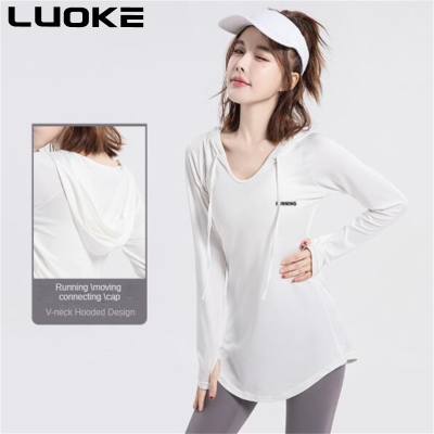 LUOKR เสื้อสเวตเตอร์มีฮู้ดสำหรับผู้หญิง,เสื้อแจ็กเก็ตกีฬาแบบลำลองแห้งเร็วทรงหลวมสำหรับฤดูใบไม้ร่วงและฤดูหนาว