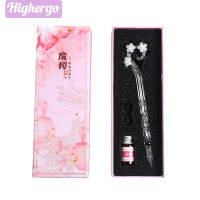 Highergo Pink Sakura Glass Pen Set Crystal Dip Pen with Ink Kits for Girls Gifts Calligraphy Writing Drawing Art Stationery