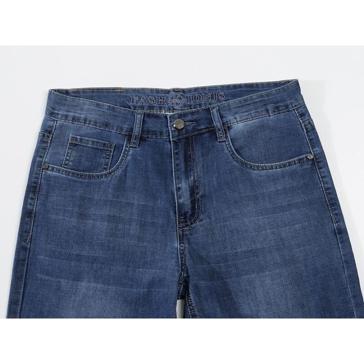 summer-denim-shorts-for-men-jeans-straight-cut-business-casual-ultrathin-stretch-fashion-pockets-mens-cropped-pants-cowboys