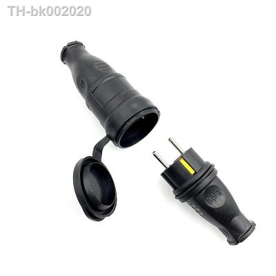 ♤△◘ EU Rubber Waterproof Socket Plug Electrial Grounded European Connector With Cover IP44 For DIY Power Cable Cord 16A 250V